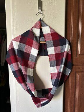 Red White & Navy Blue Plaid Winter Scarf